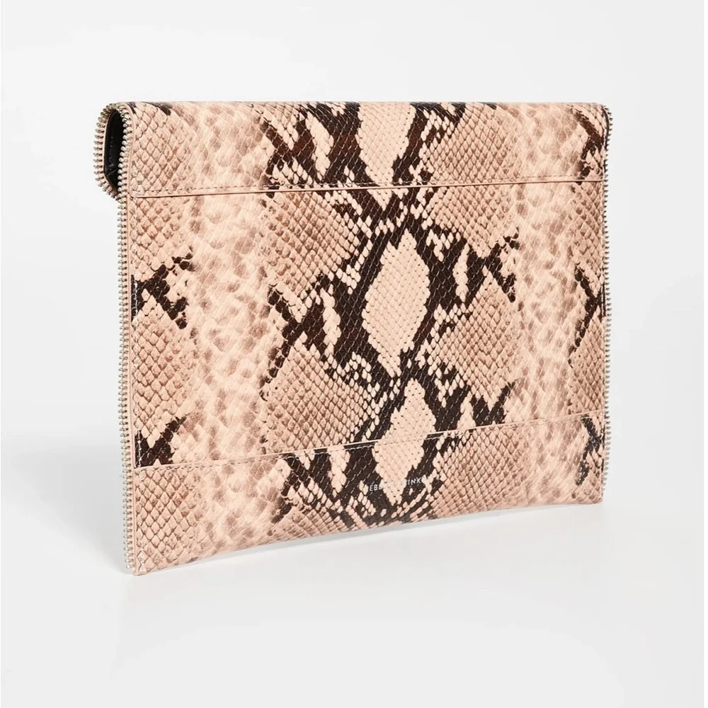 Rebecca Minkoff Pink Snake-Print Envelope Clutch